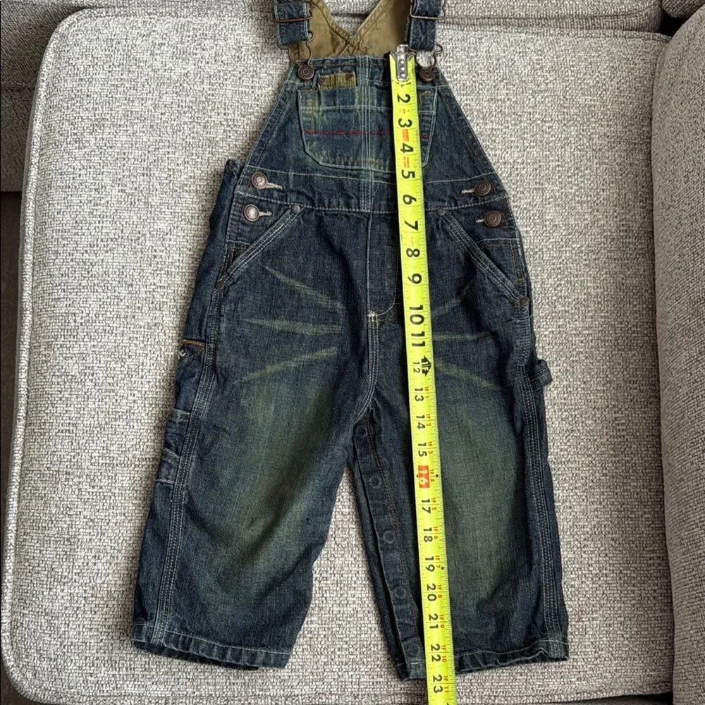 Toddler Boy Oshkosh Genuine Kids Jean Denim Rustic Wash Overalls Size 18 Months